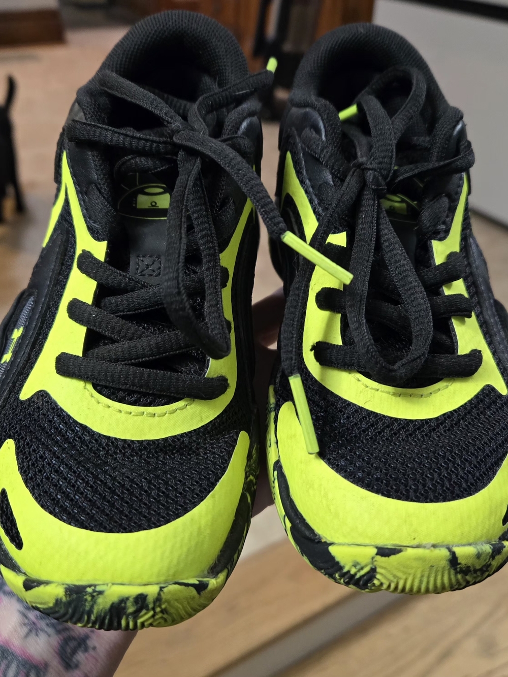 Under Armour Kids Black and Neon Yellow Athletic Sneakers